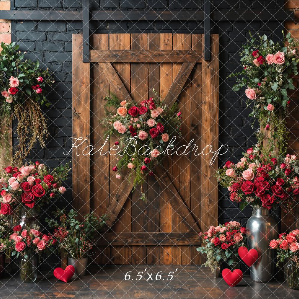 Kate Valentine/Spring Floral Rustic Wood Door Backdrop Designed by Emetselch