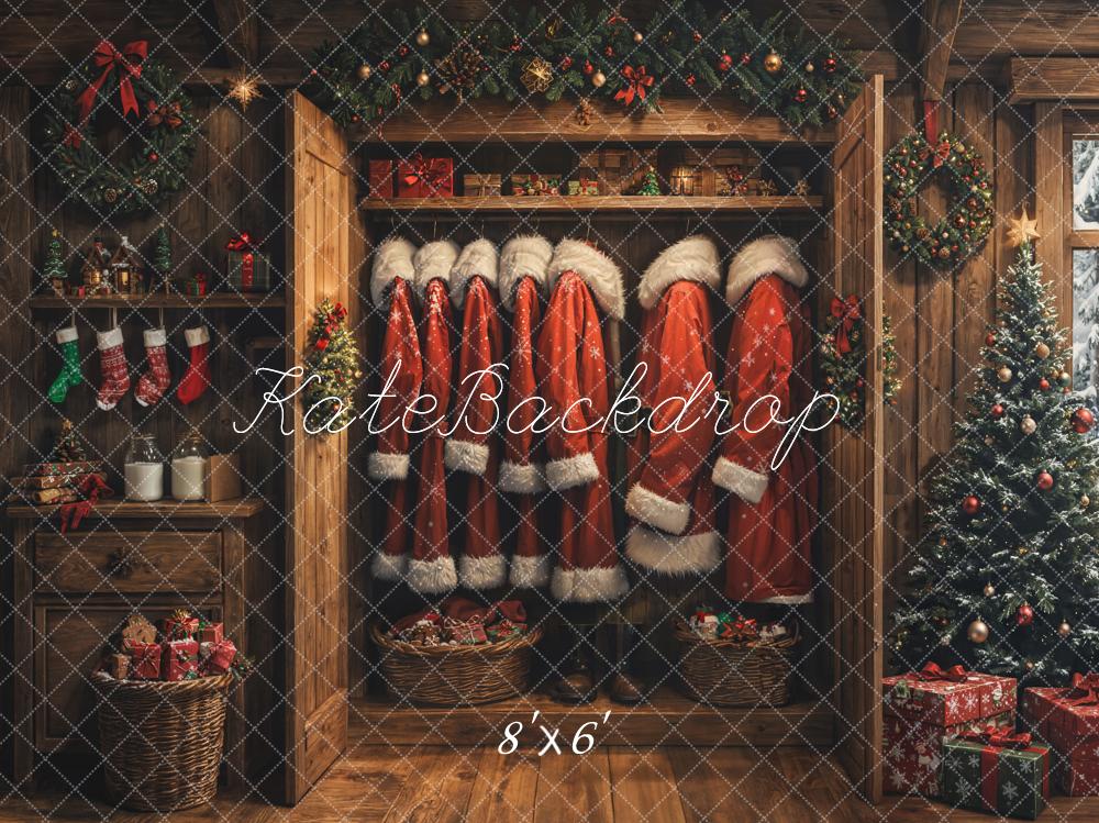 Kate Christmas Santa Coats Cabin Fleece Backdrop Designed by Emetselch -UK
