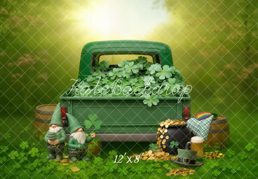 Kate Shamrock Truck Gold Coins Gnomes Fleece Backdrop Designed by Emetselch