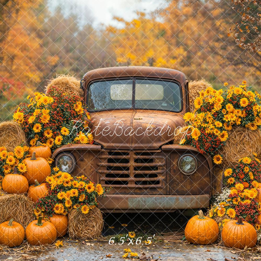 Kate Autumn Truck Pumpkins Hay Bales Backdrop Designed by Emetselch -UK