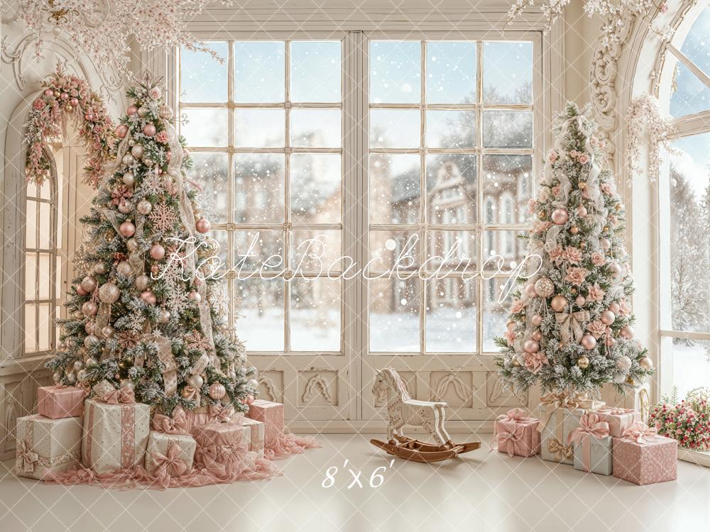 Kate Christmas Trees Window Arch Fleece Backdrop Designed by Emetselch -UK