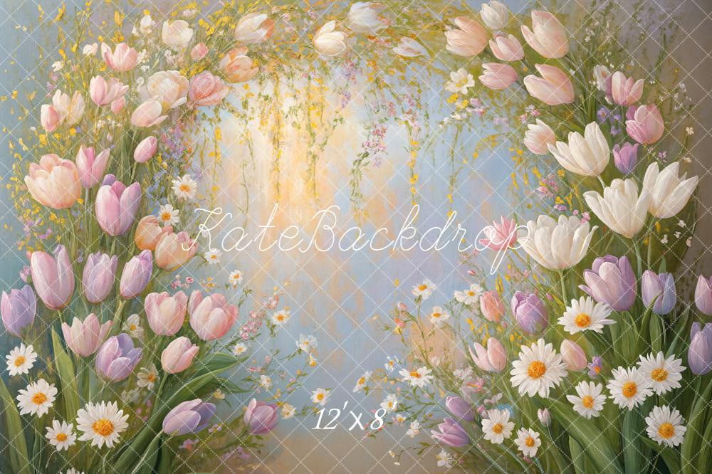 Kate Spring Arch Tulips Daisies Fleece Backdrop Designed by Emetselch -UK