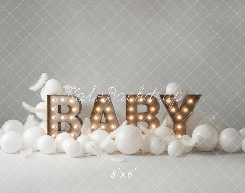 Kate Baby Marquee Letters White Balloons Fleece Backdrop Designed by Emetselch