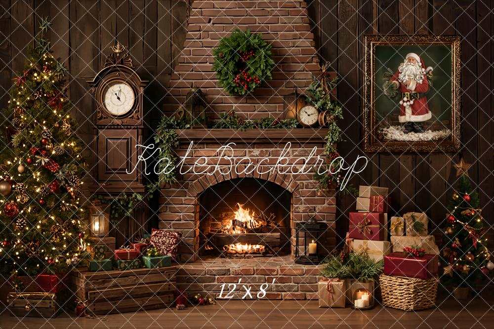 Kate Christmas Fireplace Tree Presents Backdrop Designed by Emetselch