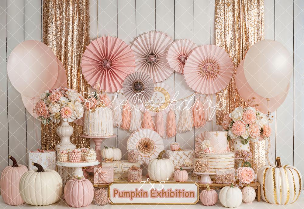 Kate Pumpkin Pink Balloons Floral Backdrop Designed by Emetselch -UK