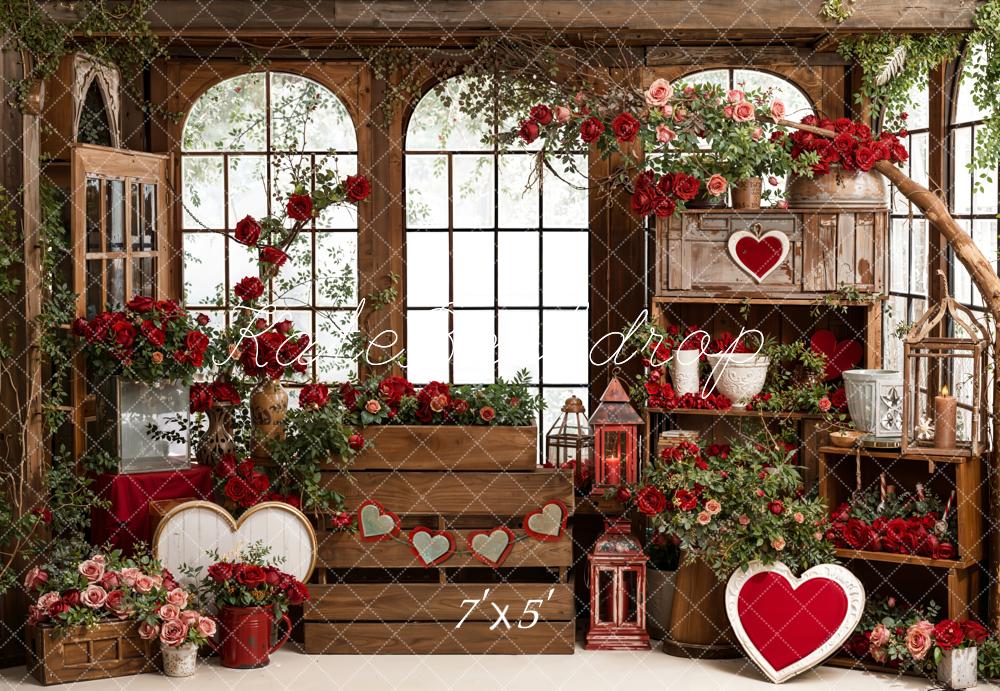 Kate Valentine Heart Roses Wooden Window Backdrop Designed by Emetselch