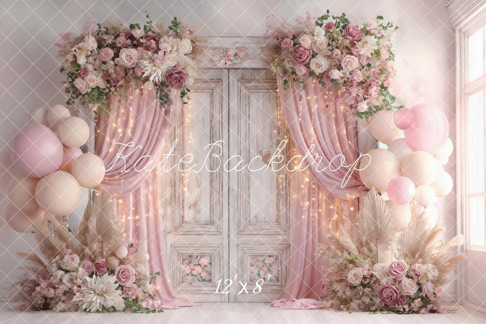 Kate Wedding Floral Vintage Door Pink Balloon Backdrop Designed by Ashley Paul