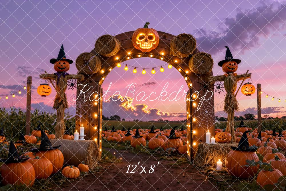 Kate Halloween Pumpkin Arch Scarecrow Hay Backdrop Designed by Emetselch -UK