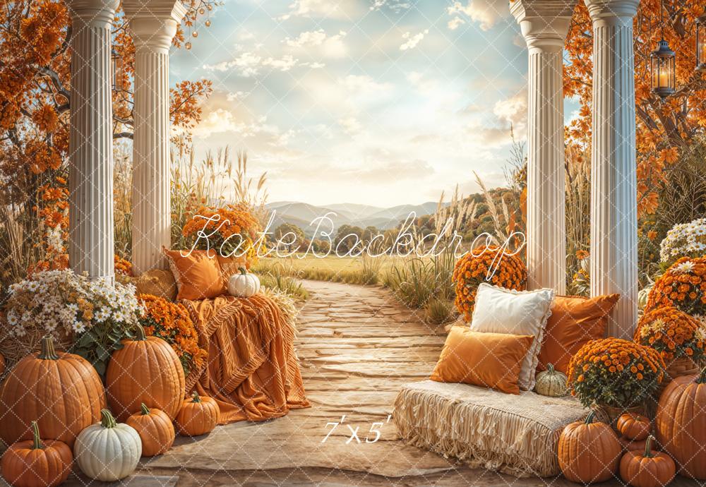 Kate Autumn Pumpkins Pillars Flowers Backdrop Designed by Emetselch -UK