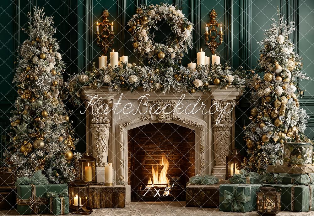 Kate Christmas Fireplace Garland Candlelight Backdrop Designed by Emetselch