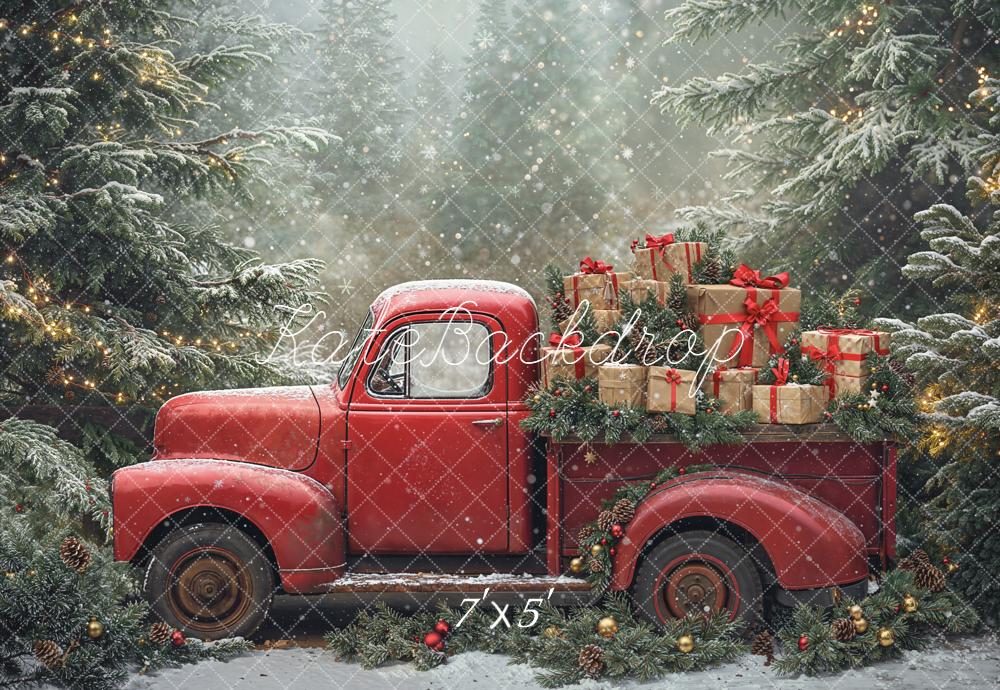 Kate Christmas Truck Presents Pine Trees Backdrop Designed by Emetselch