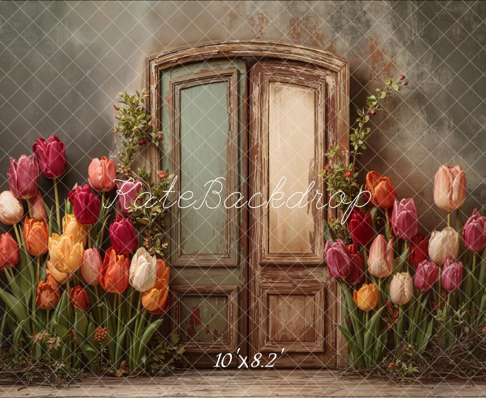 Kate Vintage Door Tulips Backdrop Designed by Emetselch