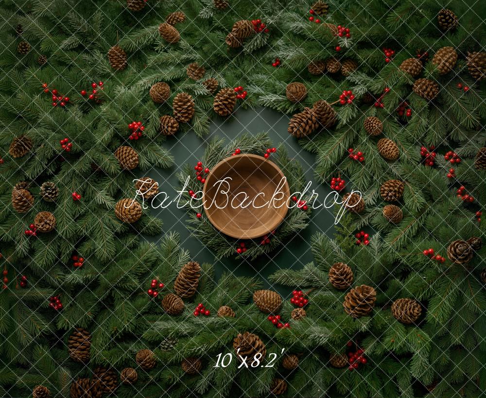 Kate Christmas Wreath Pinecones Bowl Backdrop Designed by Chain Photography