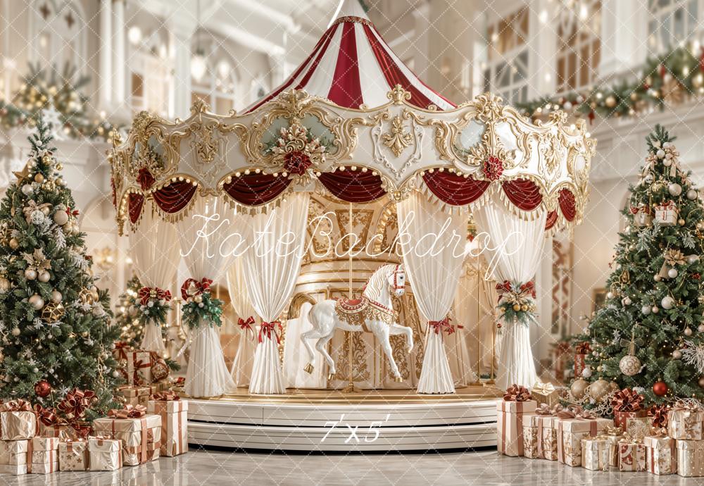 Kate Carousel Christmas Tree Presents Backdrop Designed by Emetselch -UK