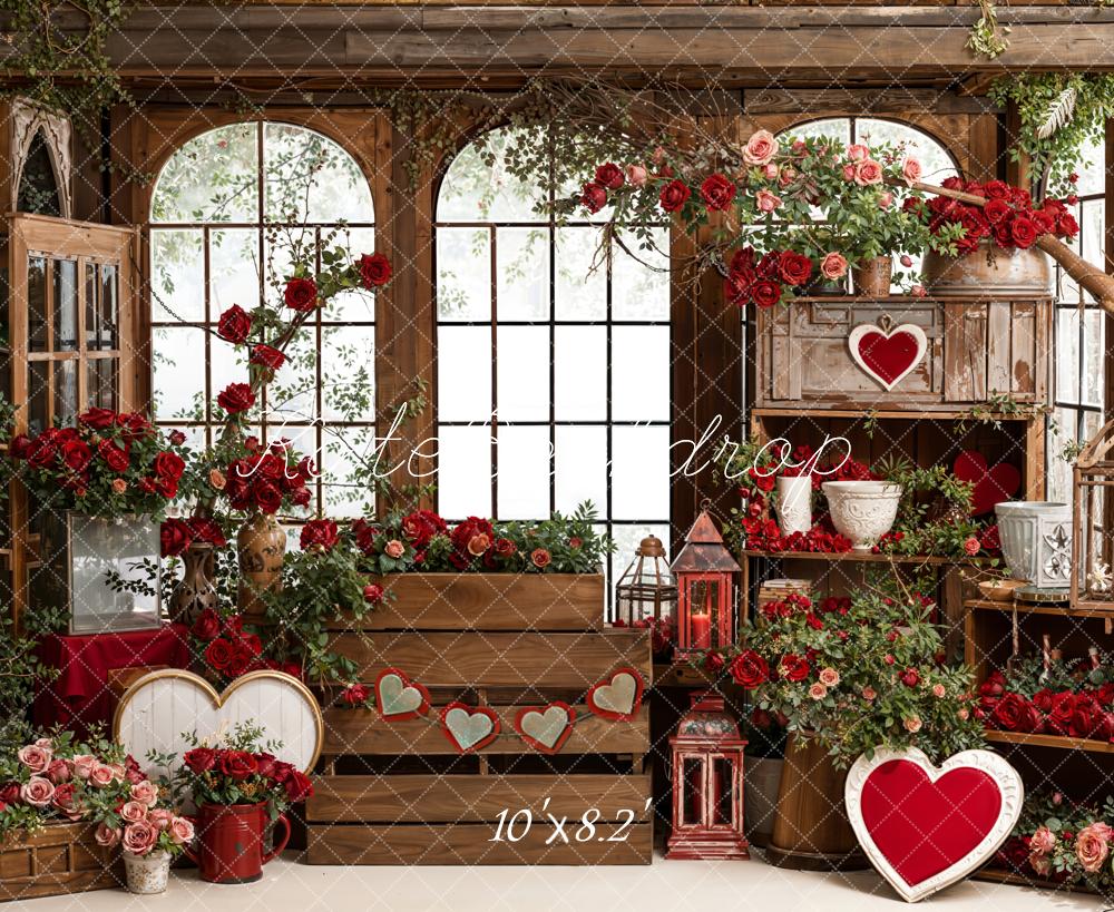 Kate Valentine Heart Roses Wooden Window Backdrop Designed by Emetselch