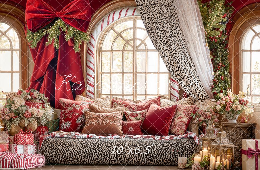Kate Christmas Red Bow Leopard Decor Fleece Backdrop Designed by Emetselch -UK