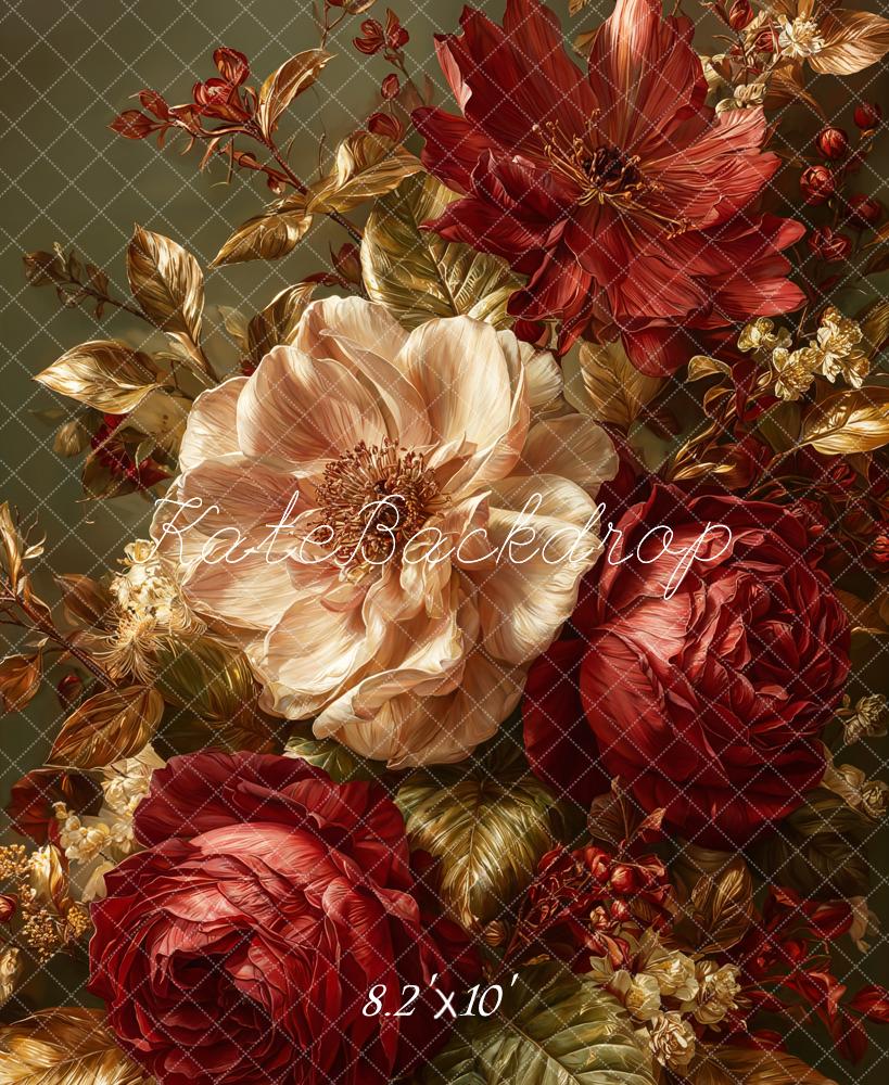 Kate Fine Art Red Cream Flowers Backdrop Designed by Emetselch