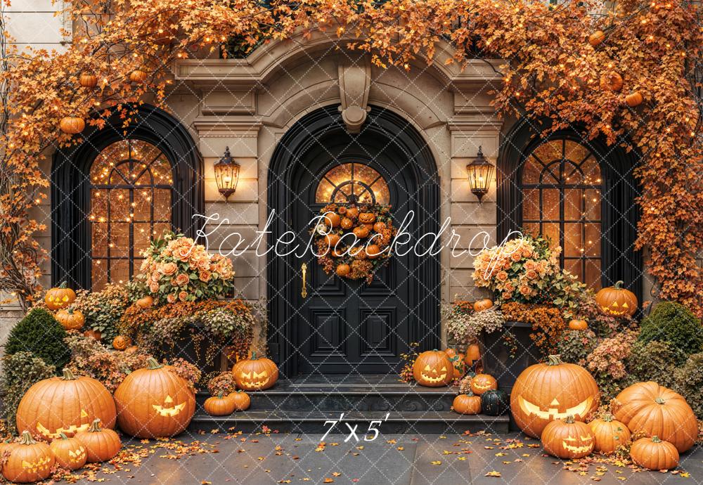 Kate Halloween Pumpkins Autumn Leaves Door Backdrop Designed by Emetselch -UK