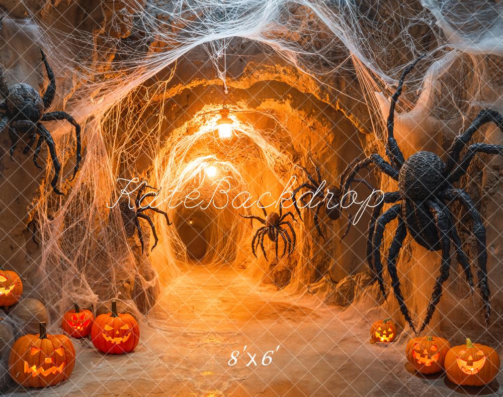 Kate Halloween Spider Web Pumpkins Tunnel Fleece Backdrop Designed by Emetselch -UK