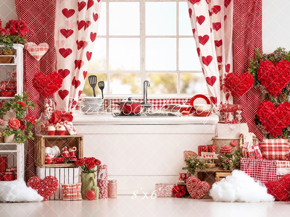 Kate Valentines Kitchen Window Hearts Fleece Backdrop Designed by Emetselch -UK