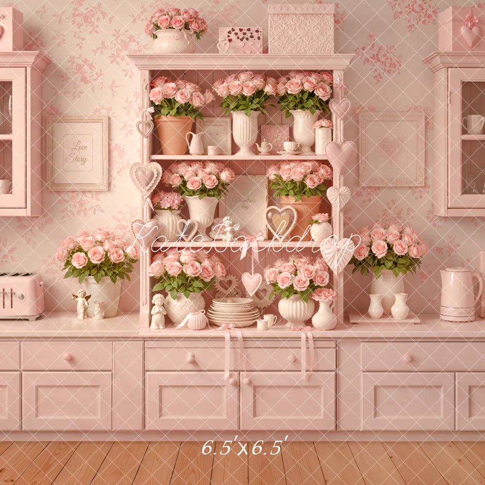 Kate Pink Floral Kitchen Cabinet Backdrop Designed by Emetselch