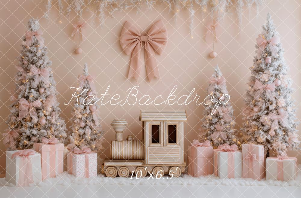 Kate Christmas Train Pink Trees Gifts Backdrop Designed by Patty Robert