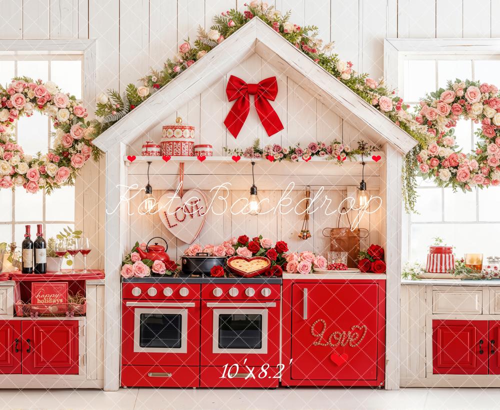 Kate Valentine Kitchen Red Oven Floral Decor Backdrop Designed by Emetselch