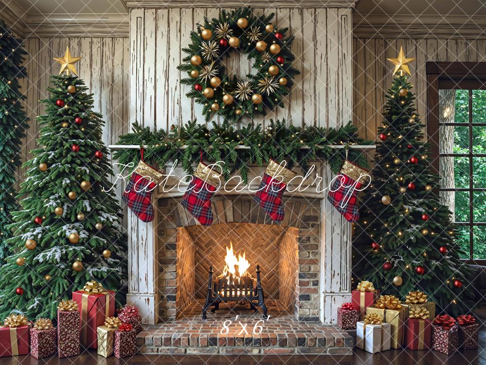 Kate Christmas Fireplace Garland Trees Gifts Backdrop Designed by Mini MakeBelieve -UK