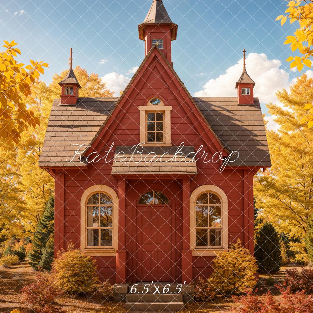 Kate Back to School Autumn Forest Red House Backdrop Designed by Emetselch -UK