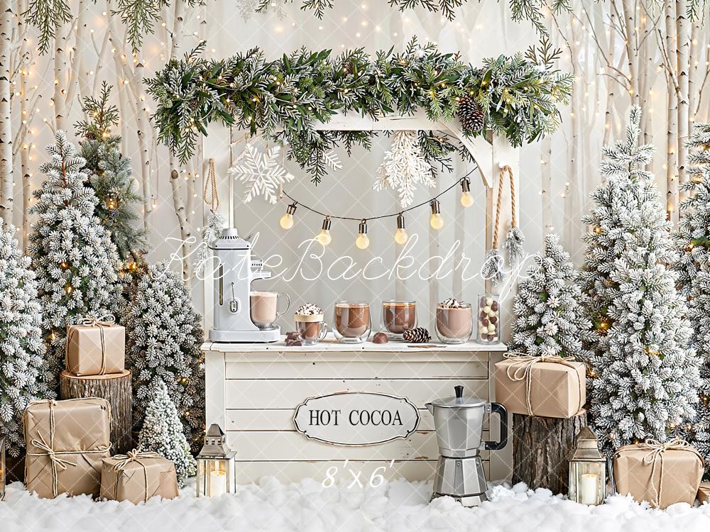 Kate Winter Hot Cocoa Stand Snowy Gifts Fleece Backdrop Designed by Emetselch -UK