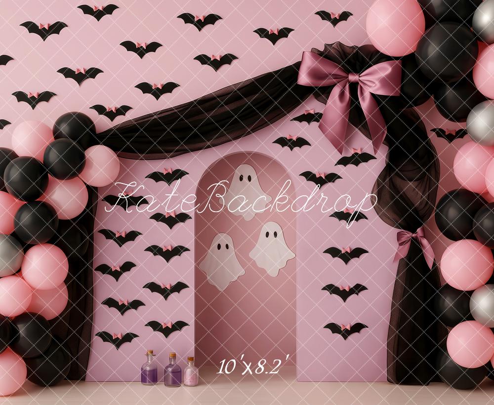 Kate Halloween Bats Ghosts Balloons Pink Backdrop Designed by Patty Robert