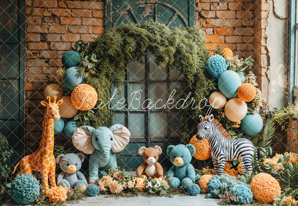 Kate Animals Balloon Arch Fleece Backdrop Designed by Emetselch -UK