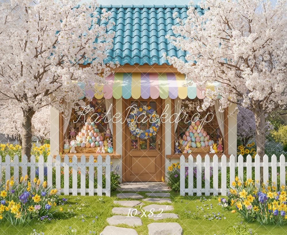 Kate Easter Bunny Eggs Store Blossom Trees Backdrop Designed by Emetselch