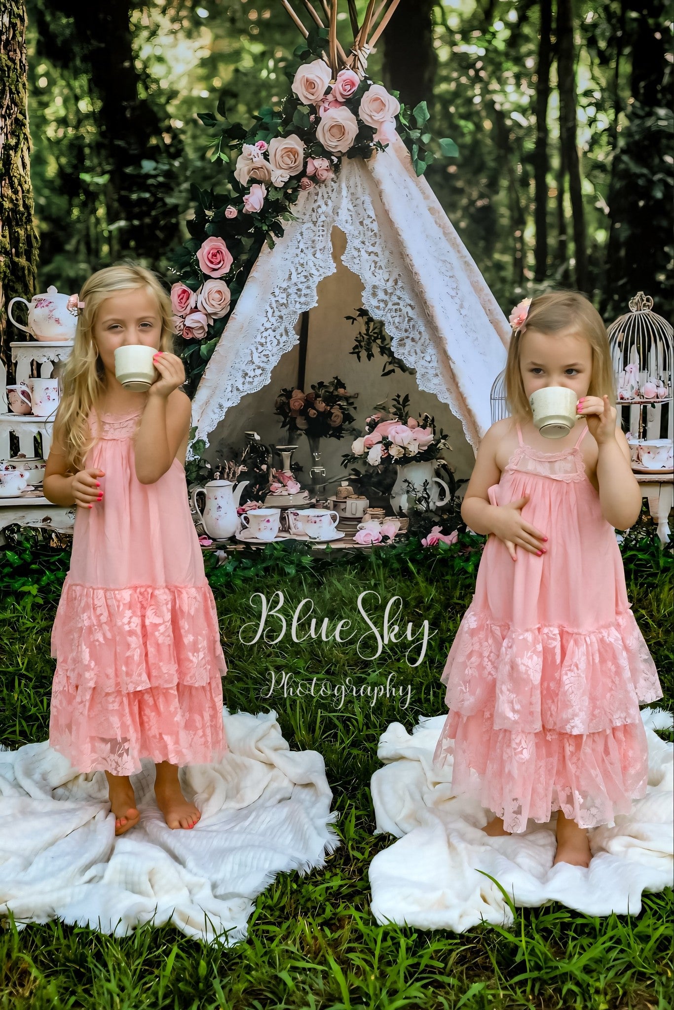 Kate Boho Teapot Party Floral Forest Backdrop Designed by Ashley Paul -UK