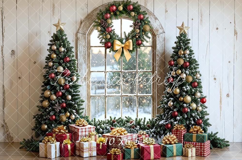 Kate Christmas Trees Wreath Gifts Rustic Window Backdrop Designed by Mini MakeBelieve -UK