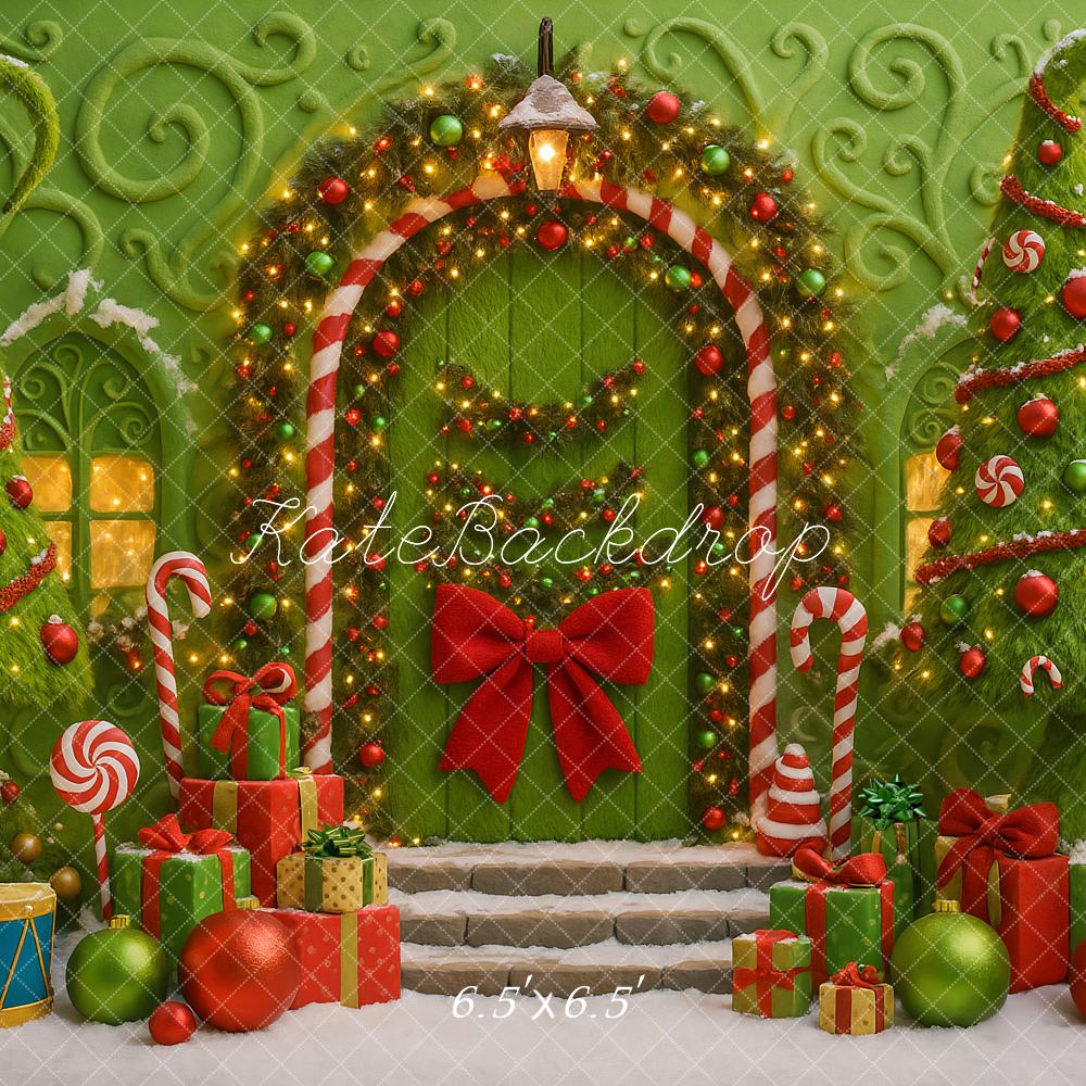 Kate Christmas Candy Cane Trees Green Backdrop Designed by Ashley Paul
