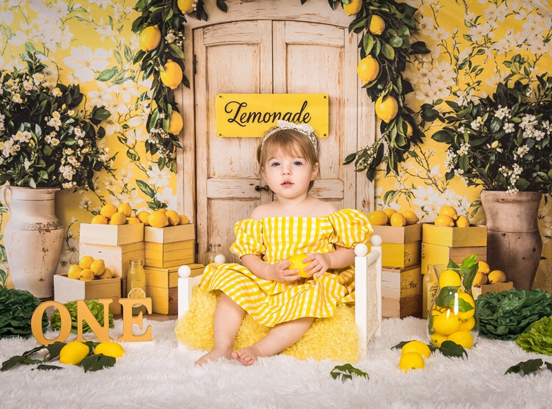 Kate Summer Lemon Floral Yellow Backdrop Designed by Emetselch -UK