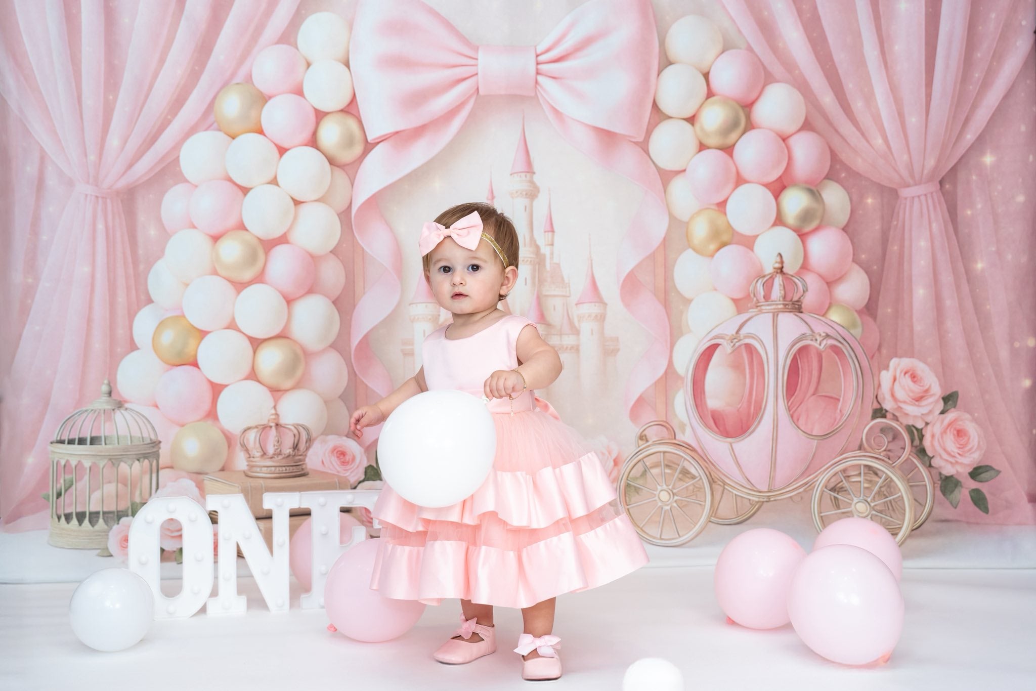 Kate Cake Smash Castle Pink Princess Carriage Backdrop Designed by Ashley Paul -UK