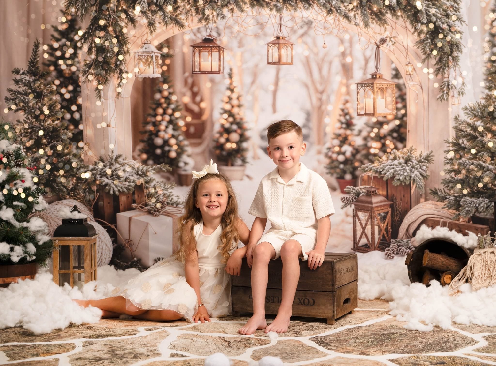 Kate Christmas Arch Garland Snow Trees Backdrop Designed by Emetselch