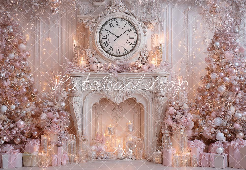 Kate Christmas Pink Fireplace Clock Gifts Backdrop Designed by Ashley Paul
