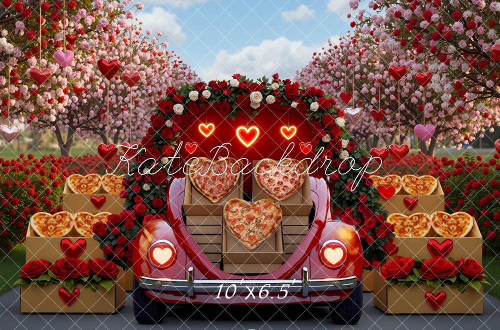 Kate Valentine Heart Pizza Car Blossom Backdrop Designed by Mini MakeBelieve -UK