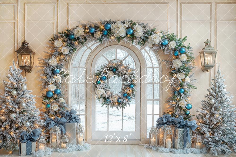 Kate Christmas Arch Wreath Trees Fleece Backdrop Designed by Emetselch -UK