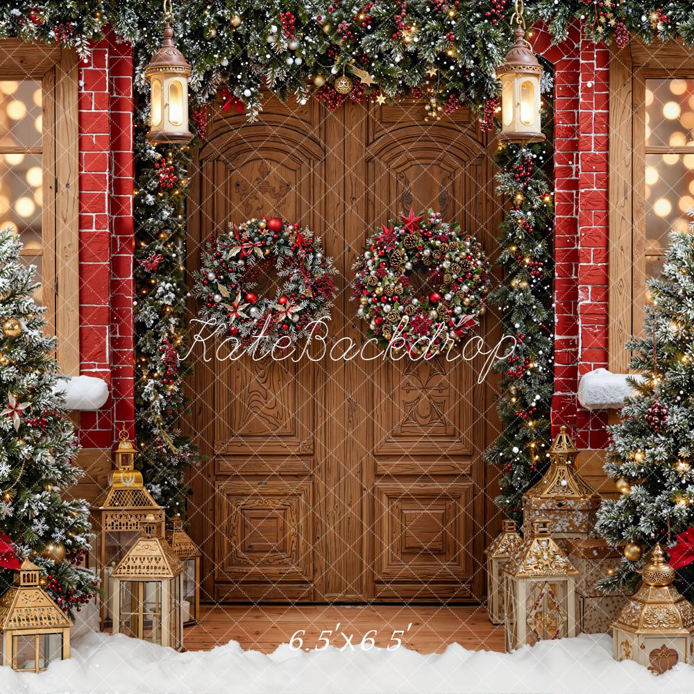 Kate Christmas Door Wreath Lantern Trees Backdrop Designed by Emetselch -UK