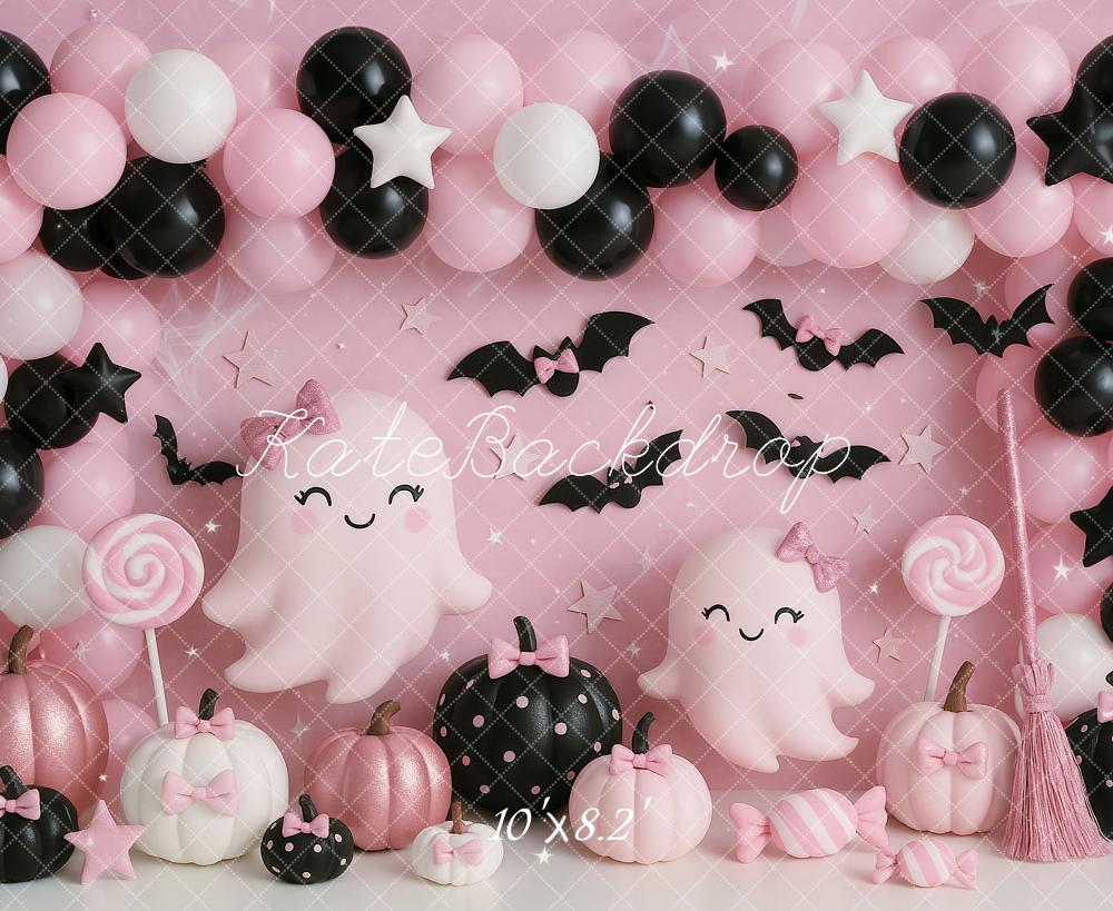 Kate Halloween Pink Ghost Balloons Backdrop Designed by Ashley Paul