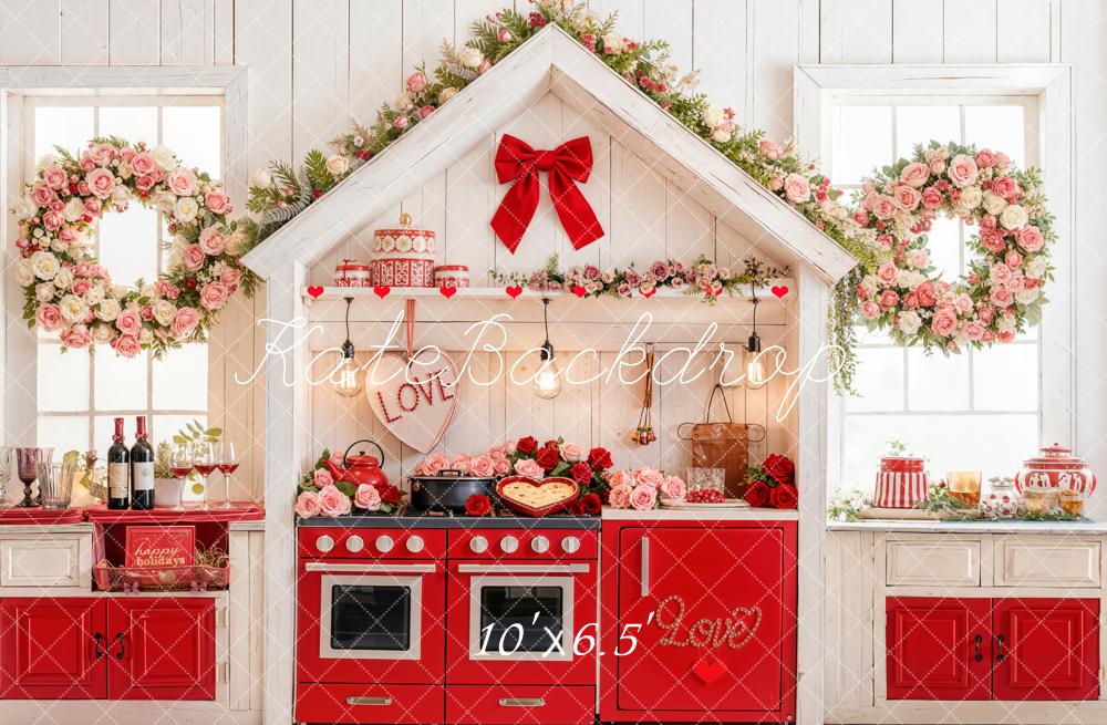 Kate Valentine Kitchen Red Oven Floral Decor Backdrop Designed by Emetselch