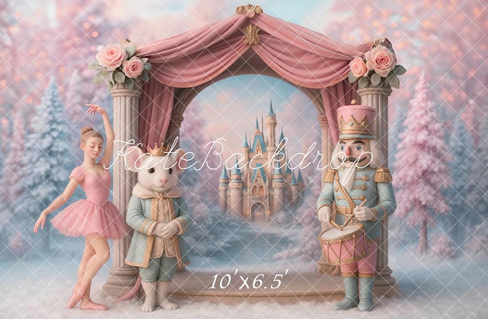 Kate Nutcracker Stage Castle Floral Arch Pink Backdrop Designed by Ashley Paul -UK