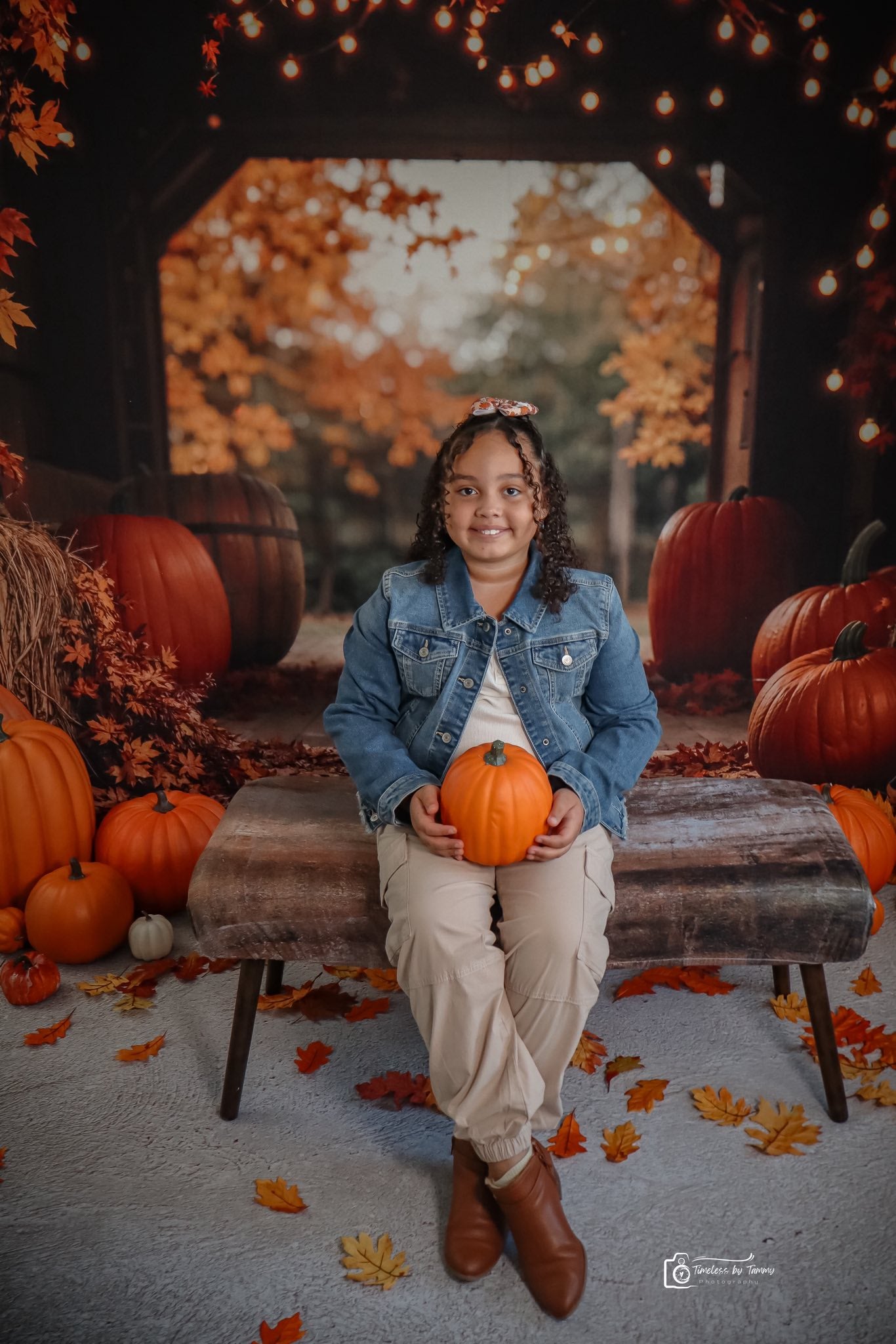 Kate Autumn Leaves Pumpkin Barn Lights Backdrop Designed by Emetselch -UK