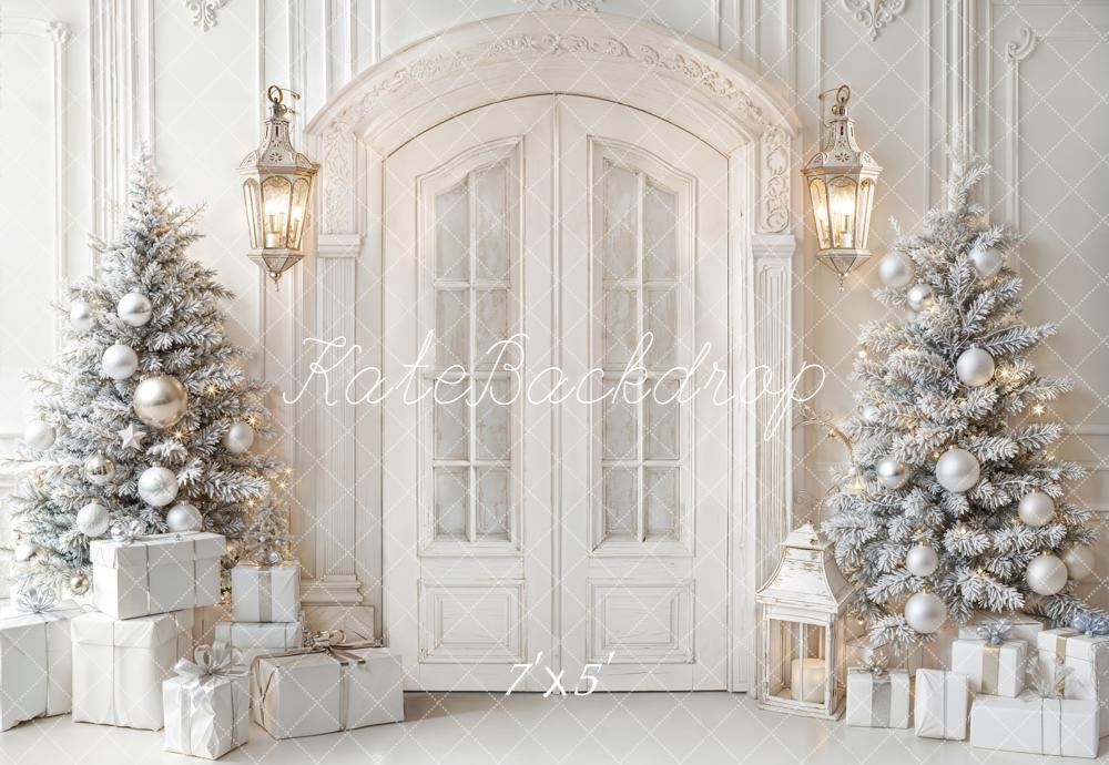 Kate Christmas White Door Trees Presents Backdrop Designed by Emetselch -UK