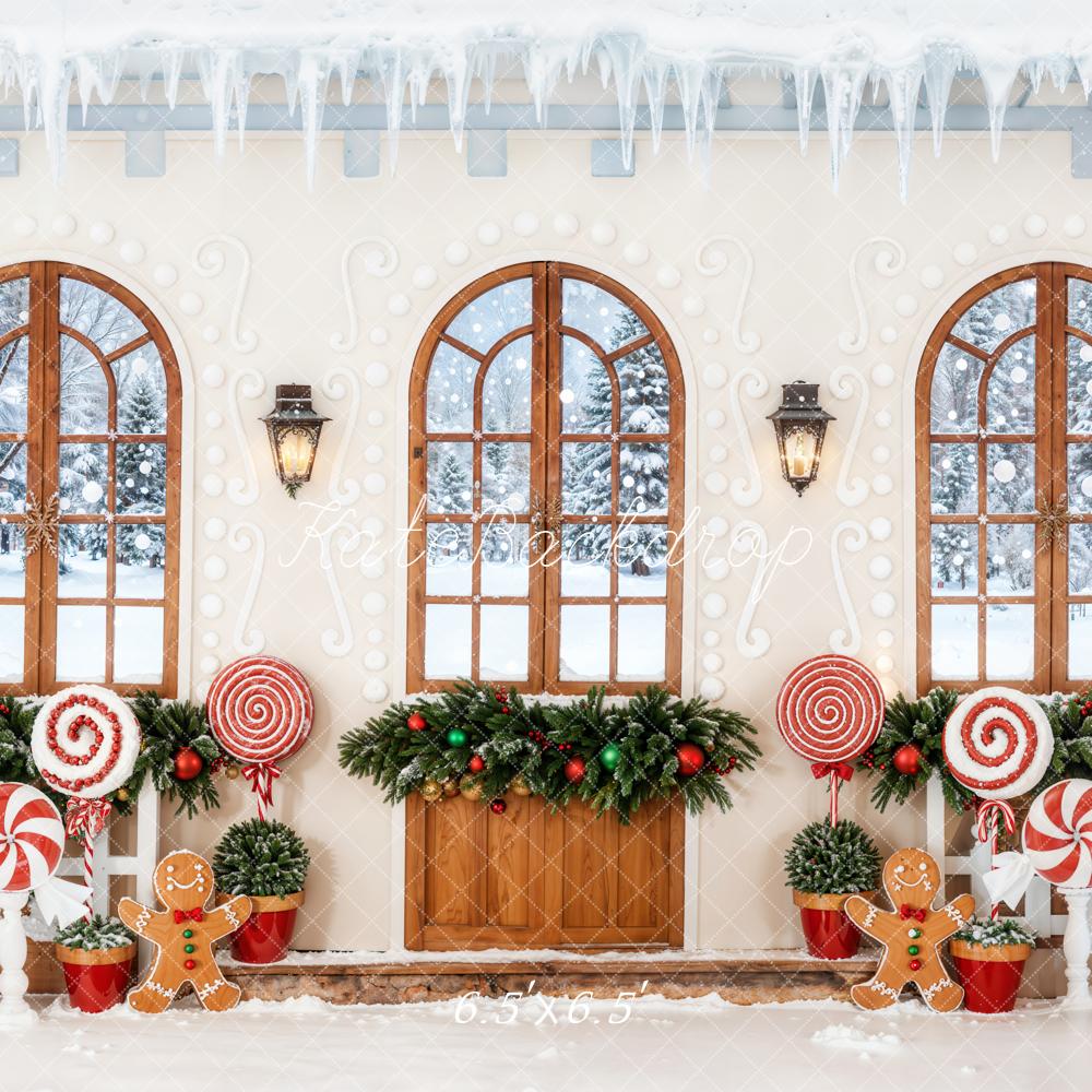 Kate Christmas Gingerbread Windows Candy Canes Backdrop Designed by Emetselch