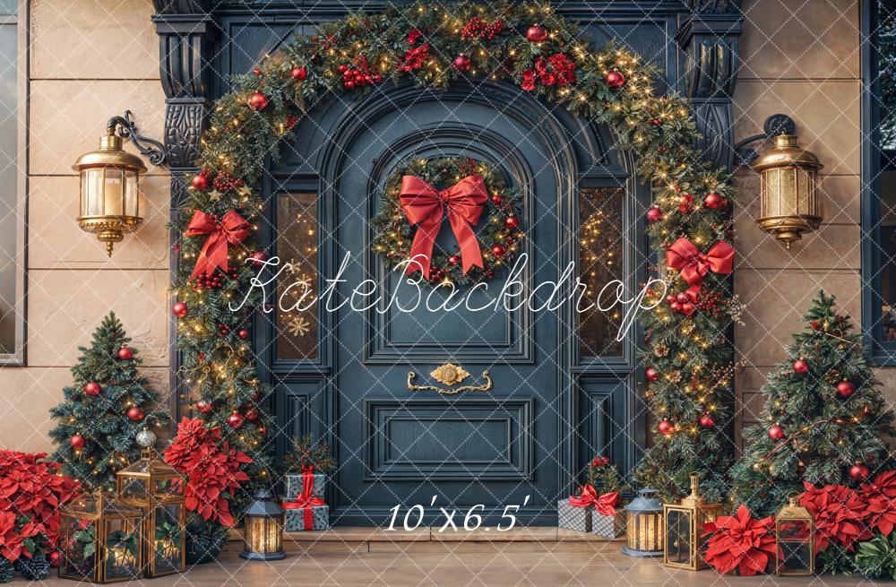 Kate Christmas Door Garland Lanterns Presents Backdrop Designed by Emetselch -UK